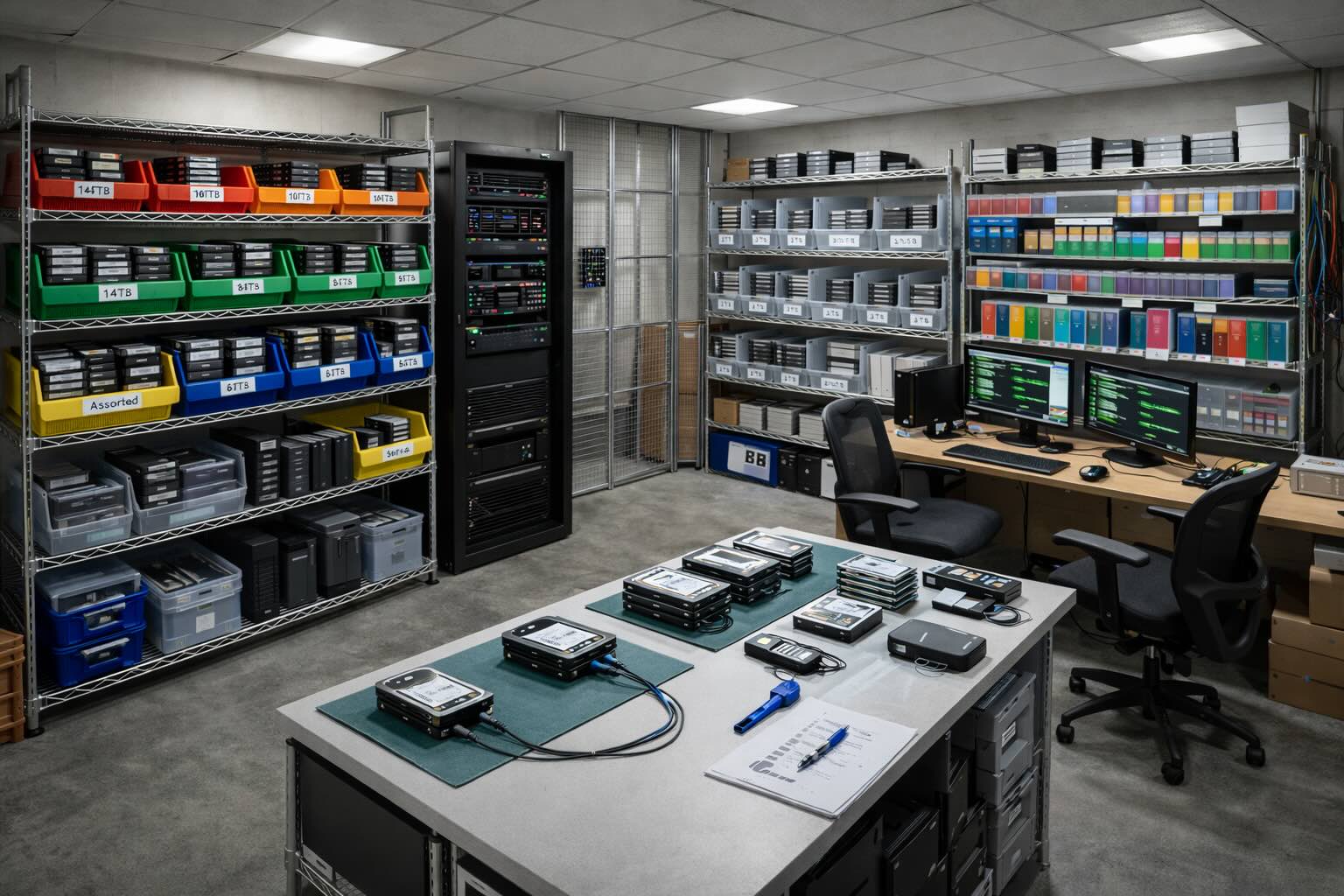 Drive47 archive vault — drives, servers, and workstation